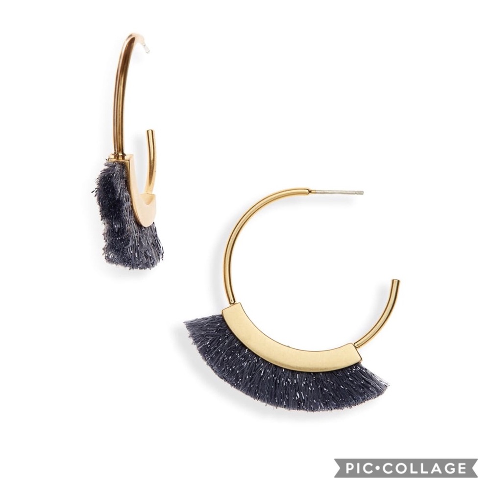 Madewell Fringe Hoop Earrings in Navy Blue NWT - Picture 2 of 4